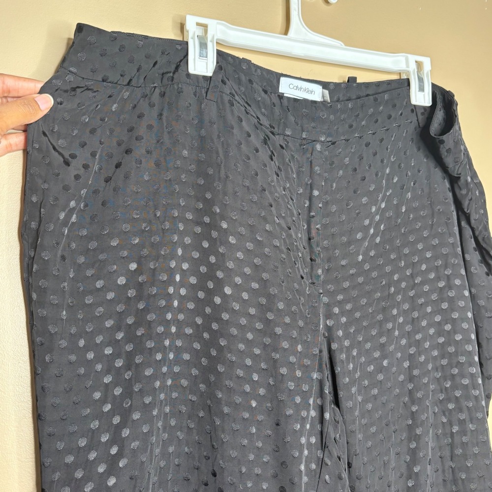 Calvin Klein Womens Size 18W Black Polka Dot Slim Fit Career Pants